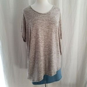 Brown and Tan Heathered Sweater W/Asymmetric Hem